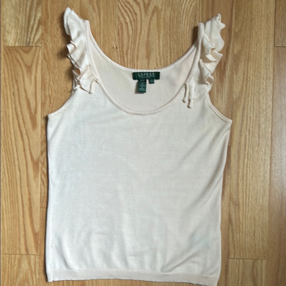 Ralph Lauren White Ruffled Fitted Tank Top